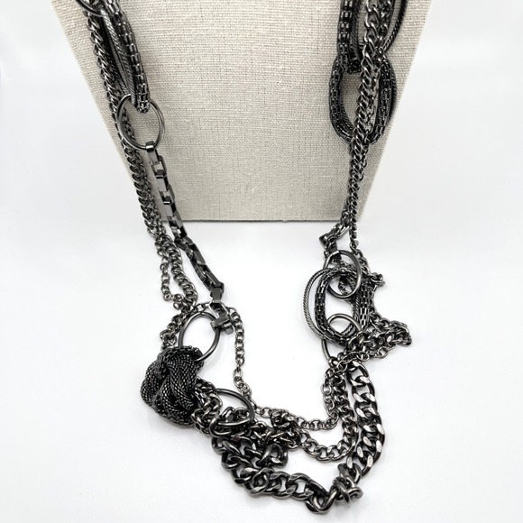 Premier Designs Jewelry - Premier Designs Gunmetal Multilayer Chain Necklace with Intricate Oval Links 36"